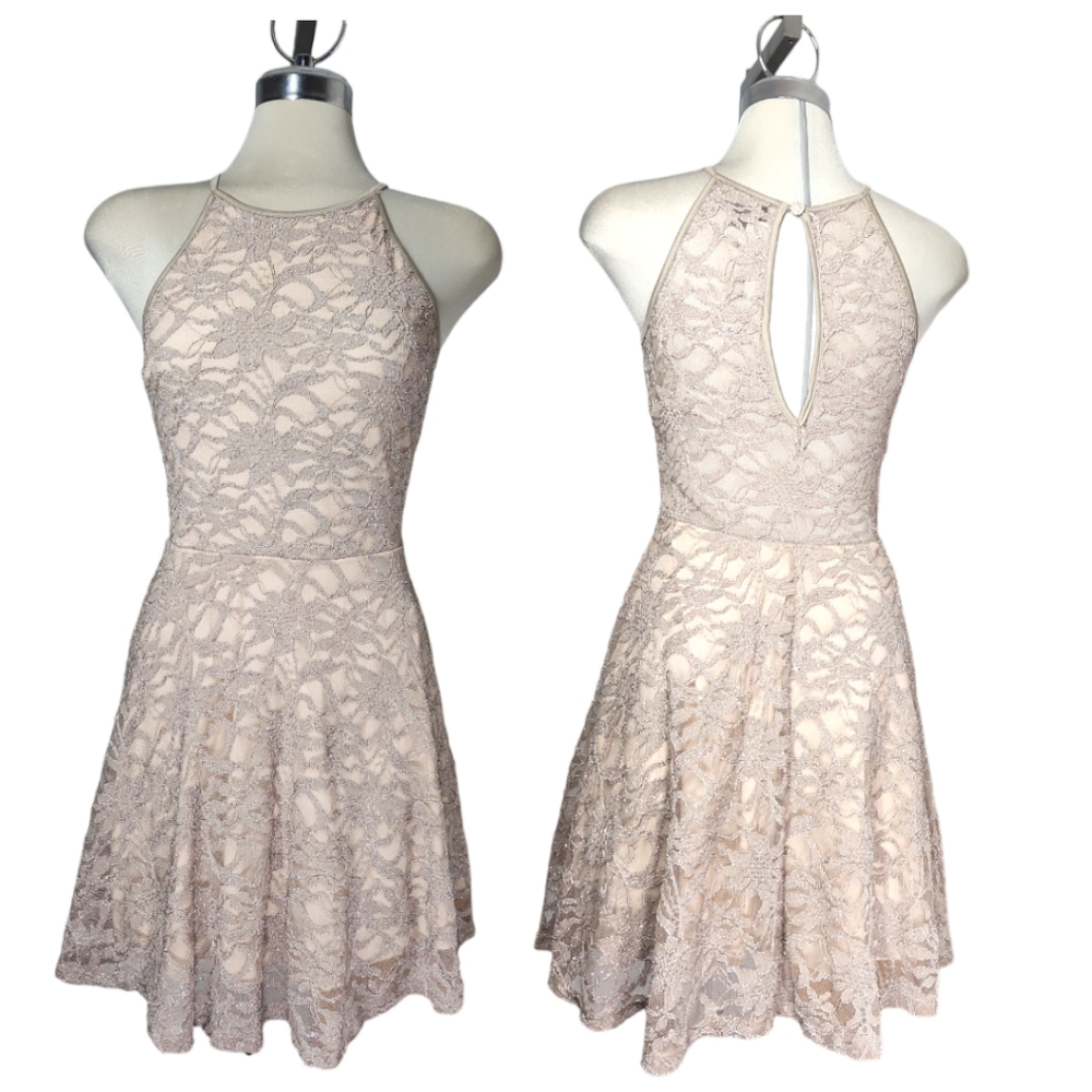 Lechateau Beige  Lace Sleeveless  Flare Dress Size S/P